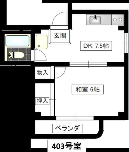 中京第2グリーンビル(1DK/4階)の間取り写真