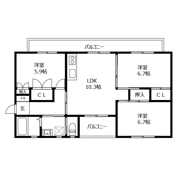 グランデ南佐古(3LDK/3階)の間取り写真
