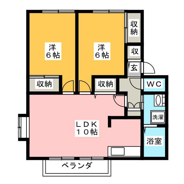 ハニーネストA(2LDK/2階)の間取り写真