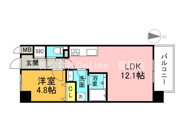 プラウディア今里(1LDK/1階)の間取り写真