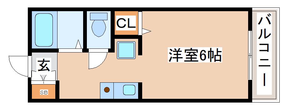 ルシェール房王寺(1K/2階)の間取り写真