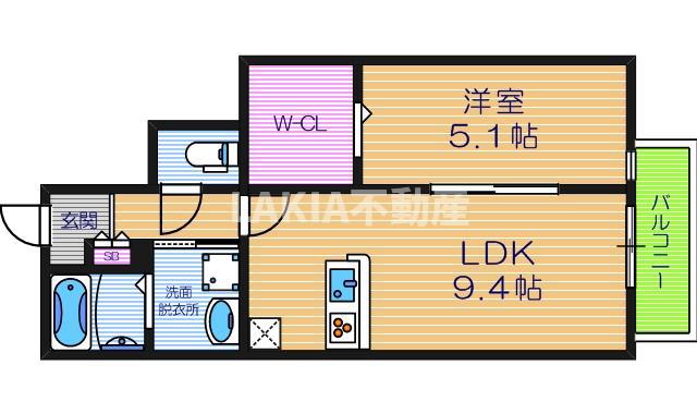 スクエアプレイス桑津(1LDK/1階)の間取り写真