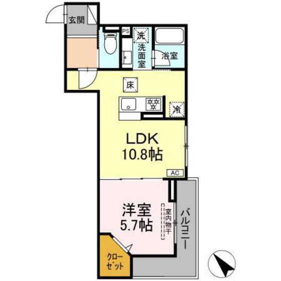 DBLESS鶴見市場(1LDK/1階)の間取り写真