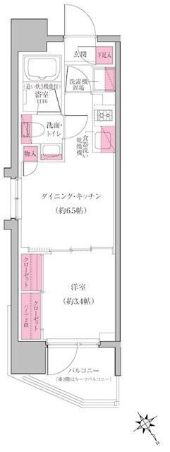 レジディア門前仲町プレイス(1DK/7階)の間取り写真