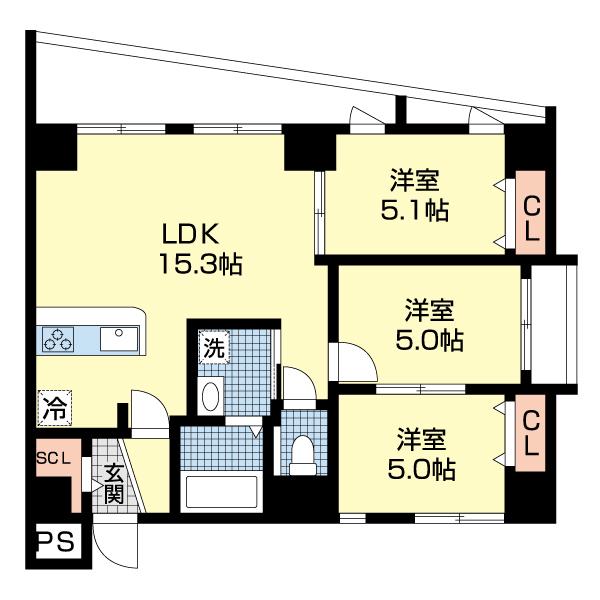 SKビル(3LDK/7階)の間取り写真