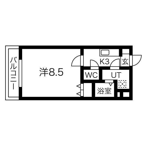 ミルフォード(1K/4階)の間取り写真