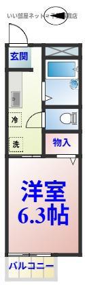 ハイツ朋英B(ワンルーム/1階)の間取り写真