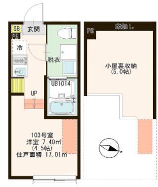 ハーモニーテラス北小岩XIX(1K/1階)の間取り写真