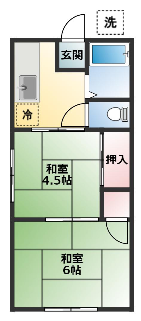伊草ハイツ(2K/2階)の間取り写真