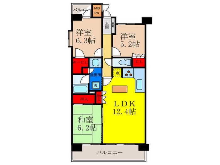 ザライオンズ池田I棟(3LDK/3階)の間取り写真