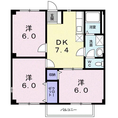 ニューシティ塩田町B(3DK/1階)の間取り写真
