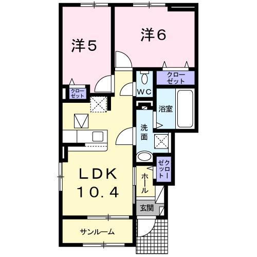グランテラス C(2LDK/1階)の間取り写真