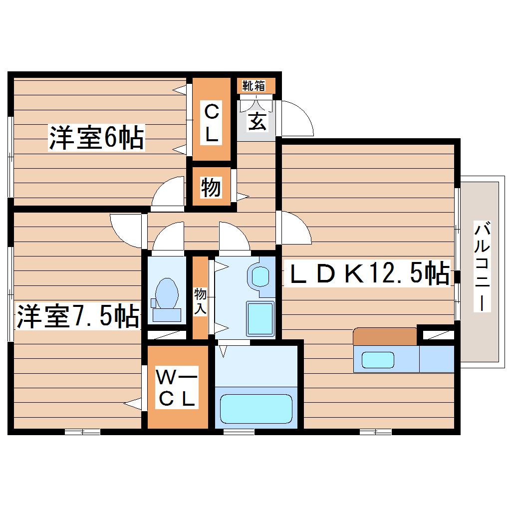 シャルマンコート杜 C(2LDK/1階)の間取り写真