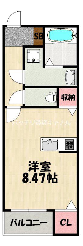 アドバンス香椎参道B棟(ワンルーム/1階)の間取り写真
