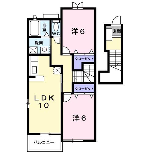 メゾン・ポポラーレB(2LDK/2階)の間取り写真