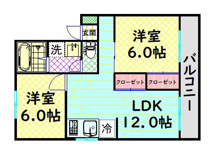 ハウスアメニティ(3DK/2階)の間取り写真
