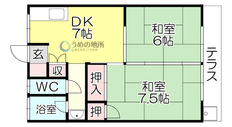 乗場ハイツ(2DK/1階)の間取り写真