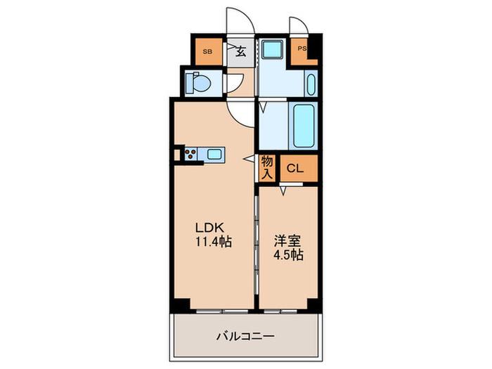 ドゥ バーグ 渡辺通(1LDK/6階)の間取り写真