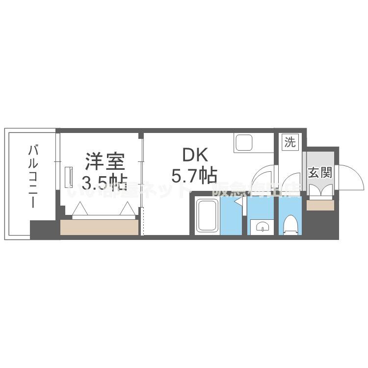 アプリーレ阿波座南(1DK/5階)の間取り写真