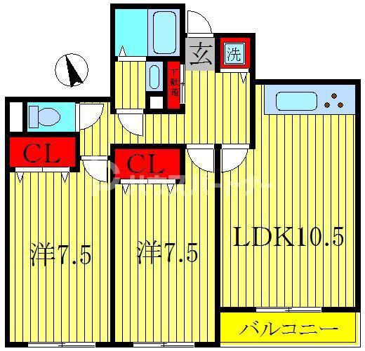 ラフィーヌ・ショコラ(2LDK/3階)の間取り写真