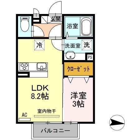 アモリール津福 A棟(1LDK/2階)の間取り写真