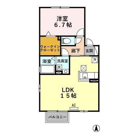 ピアチェーレ武 B(1LDK/1階)の間取り写真