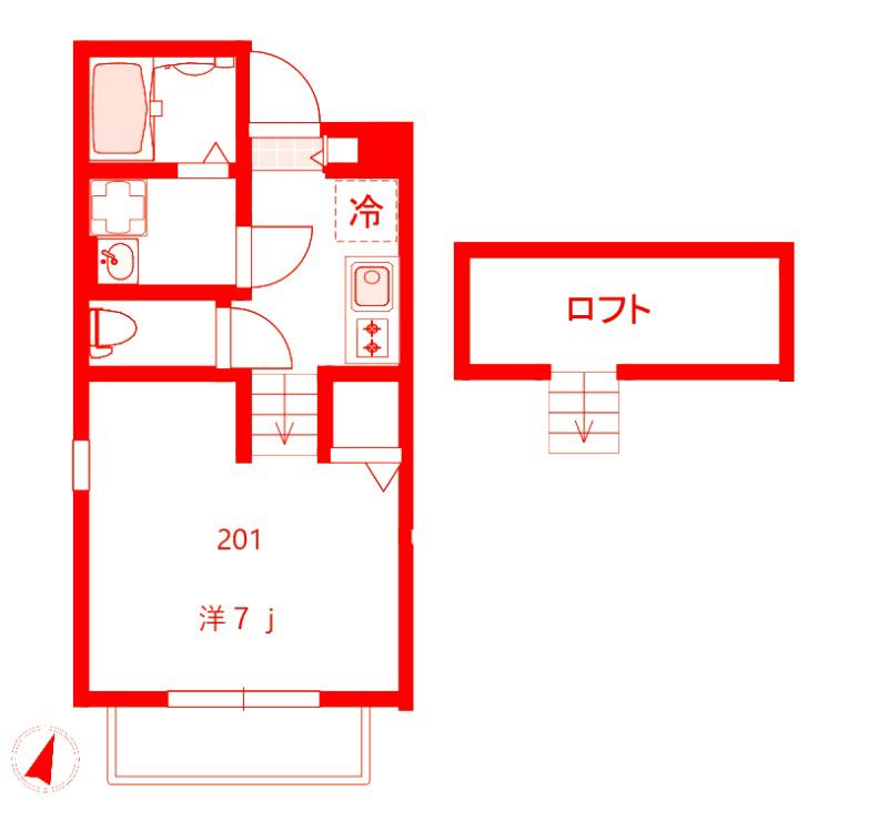 VILLA TASSO 桜木町(1K/2階)の間取り写真