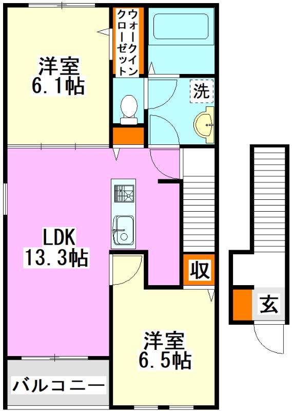 コート・ソレイユ伊川A(2LDK/2階)の間取り写真