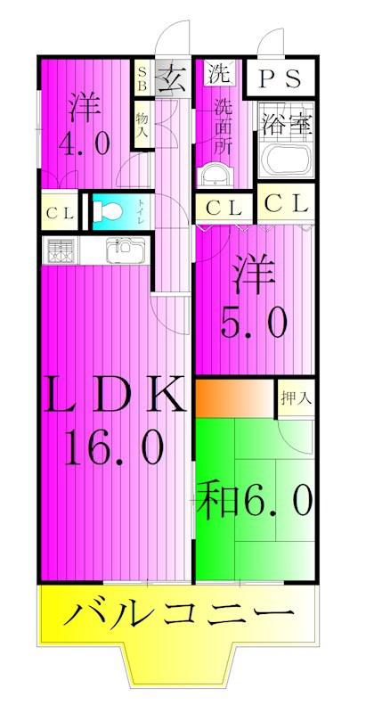 シラカワパレス(3LDK/5階)の間取り写真