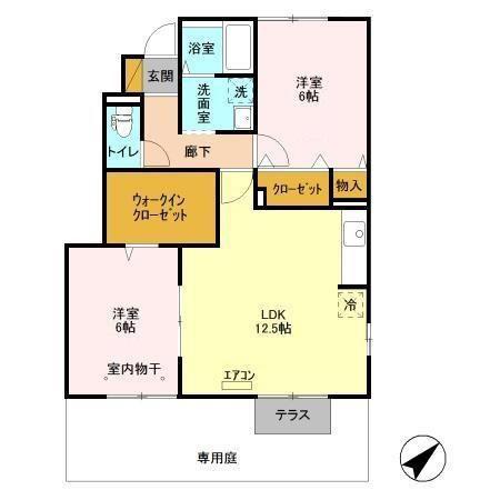 ベルフォーレ成東(2LDK/1階)の間取り写真