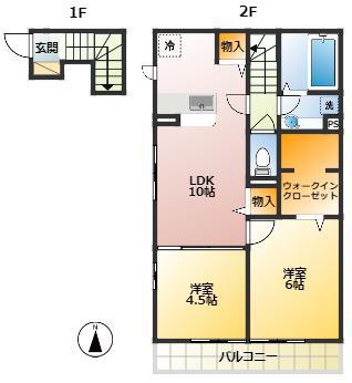 アザレアKガーデン(2LDK/2階)の間取り写真
