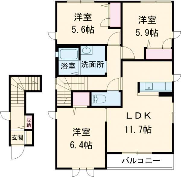 サンリッチ H棟 H(3LDK/2階)の間取り写真