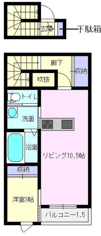 ドルチェ・ヴィータ柳川F(1LDK/2階)の間取り写真