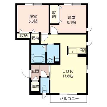 カーサ・グラシアス D棟(2LDK/1階)の間取り写真