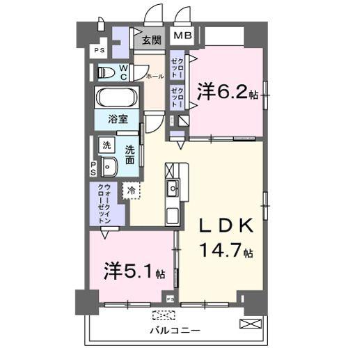グランピア甚(2LDK/4階)の間取り写真