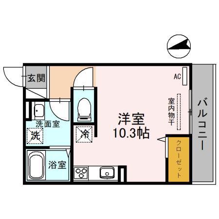 エスポワール東山(ワンルーム/2階)の間取り写真