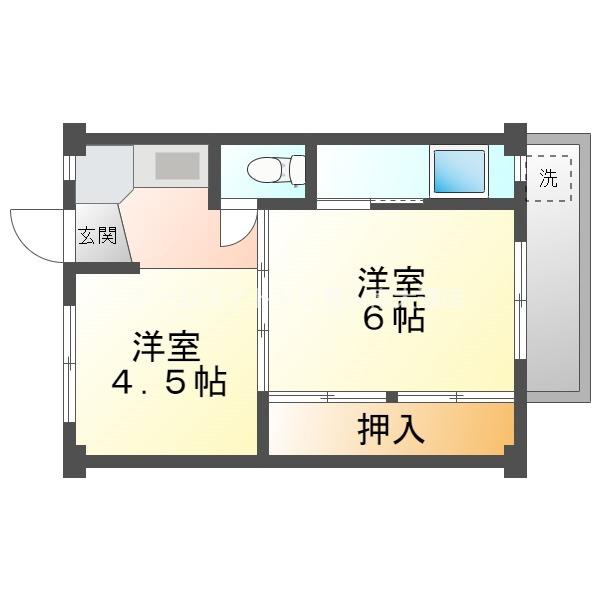 ビレッジハウス本町 2号棟(2K/4階)の間取り写真