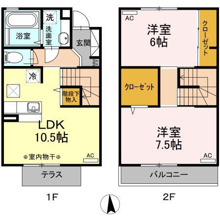 カトレア ヴィオレルージュ カトレア ルージュ(2LDK/1階)の間取り写真