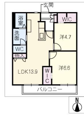プチエアー上ノ山(2LDK/1階)の間取り写真
