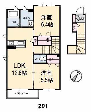 プルメリア(2LDK/2階)の間取り写真