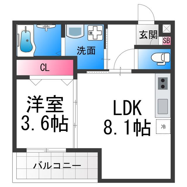 エステイトN湊2(1LDK/2階)の間取り写真