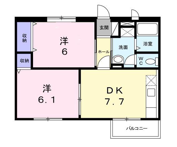 ルミエール(2DK/1階)の間取り写真