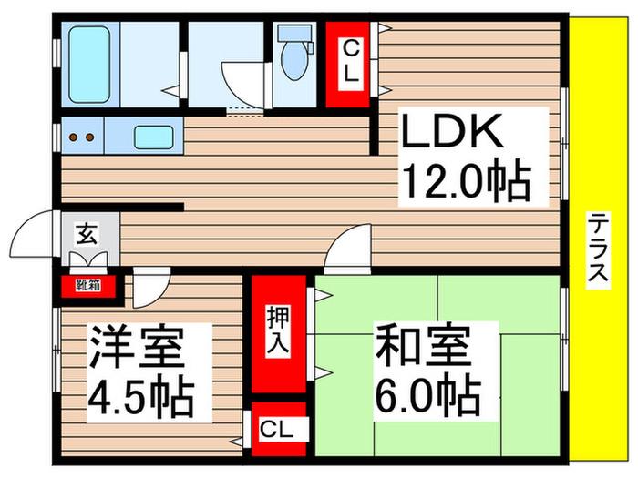 八千代ガーデンハイツC棟(2LDK/1階)の間取り写真
