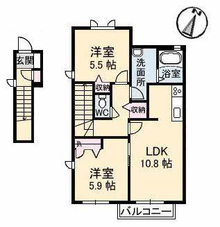 リブランD棟(2LDK/2階)の間取り写真