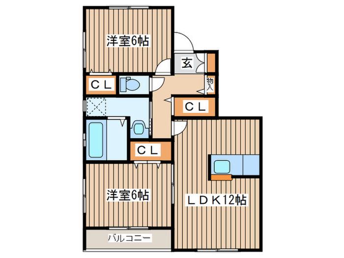 セレッソ留ヶ谷セカンド(2LDK/1階)の間取り写真