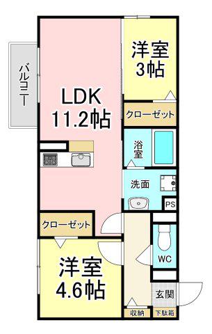 D-ROOM的場(2LDK/2階)の間取り写真