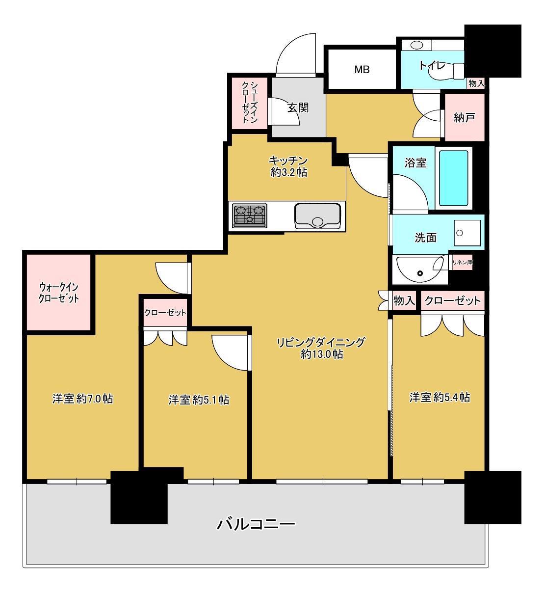プラウドタワー岡山(3LDK/10階)の間取り写真