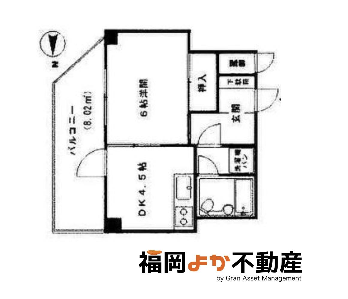 ライオンズマンション南薬院(1DK/8階)の間取り写真