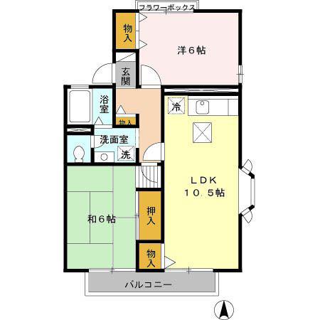 ドミールK B(2LDK/1階)の間取り写真