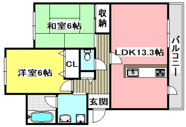 プレミールコート青葉丘(2LDK/4階)の間取り写真